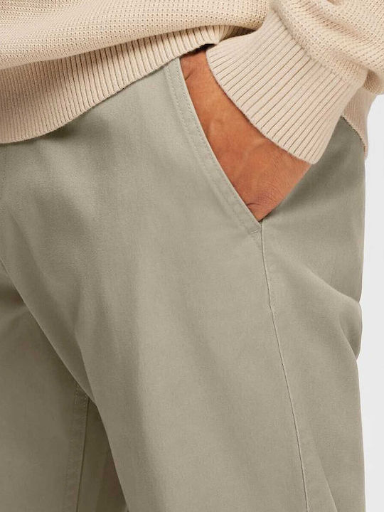 Pantaloni Chino Elastic cu Croială Slim Bej