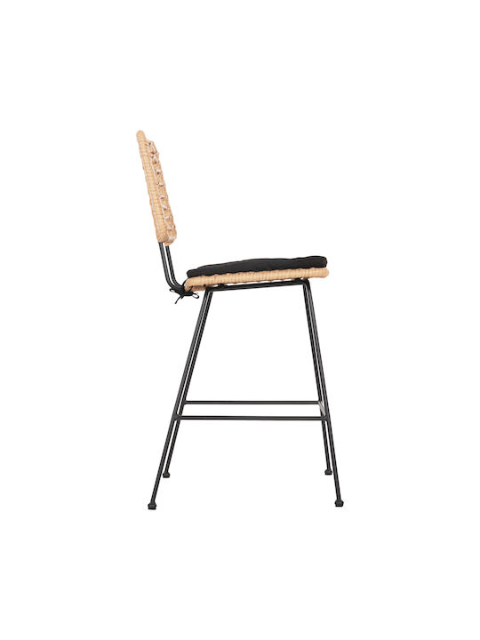 Gartenhocker Bar Außengebrauch Rattan Allegra mit Kissen Schwarz Beige 53x56x107cm