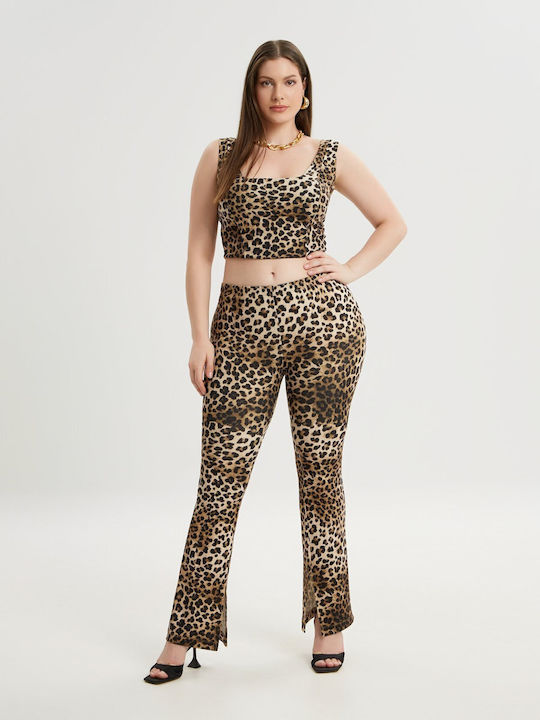 Mat Fashion Women's Fabric Trousers Flare with Elastic Leopard Leopard