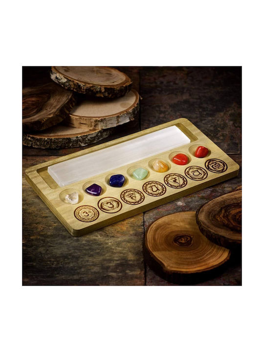 Ξύλινος Πίνακας 7 Τσάκρα Wooden Seven Chakra Board Gemstones