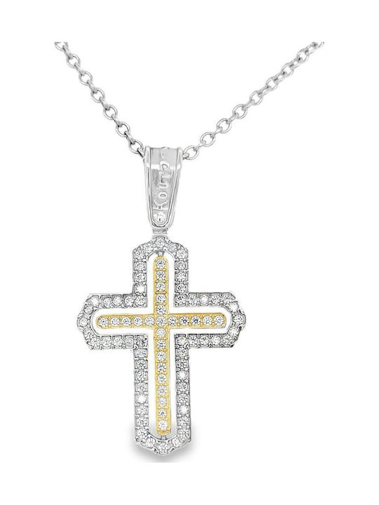 Xryseio Damen Weißgold Kreuz 14K Beidseitig