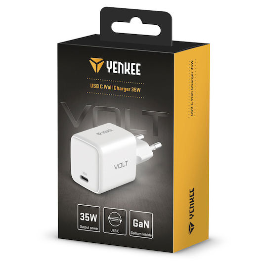 Yenkee Charger Without Cable GaN with USB-C Port 35W Power Delivery / Quick Charge 4+ Whites (YAC G35 VOLT)