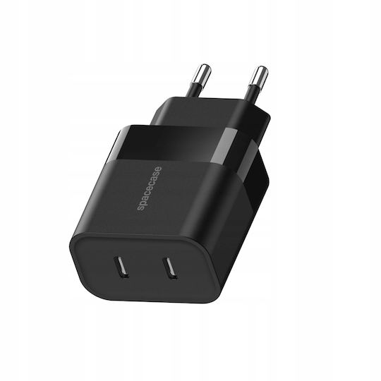 Spacecase Ladegerät ohne Kabel mit 2 USB-C Anschlüsse 20W Schwarzς (SC010B)