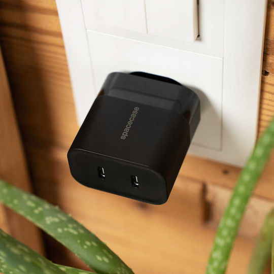 Spacecase Ladegerät ohne Kabel mit 2 USB-C Anschlüsse 20W Schwarzς (SC010B)