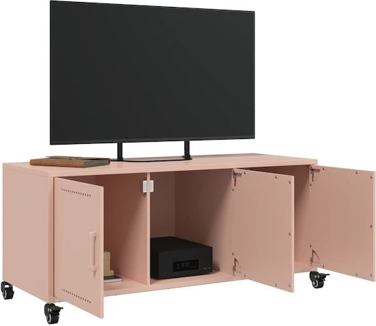 Metal TV Stand with Wheels Pink M100.5xD39xH43.5cm