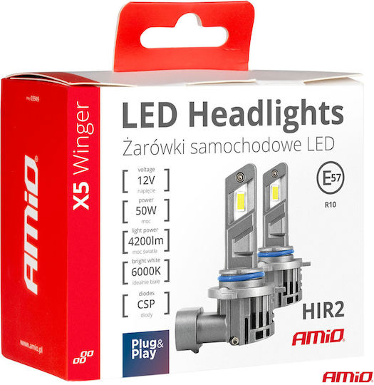 AMiO Λάμπες Αυτοκινήτου X5 Winger HIR2-9012 Canbus LED 6000K Ψυχρό Λευκό 12V 50W 2τμχ