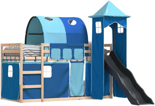 Kids Bed Loft Bed Single Blue for Mattress 80x200cm