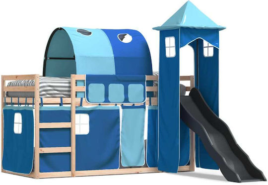 Kids Bed Loft Bed Single Blue for Mattress 80x200cm