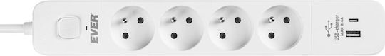 Ever Power Strip with Surge Protection 4 Positions with USB-A, USB-C and Cable 1.5m