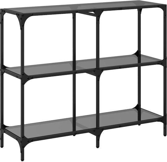 Console Table Metal with Glass Surface Black Velvet-Black Metal L98xW30xH81cm