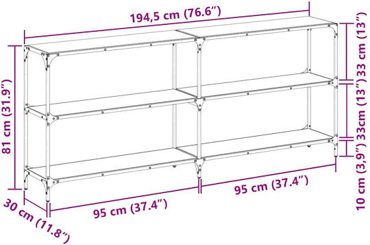Конзолна маса Метална със Стъклено Покритие Черно Д194.5xШ30xВ81cm