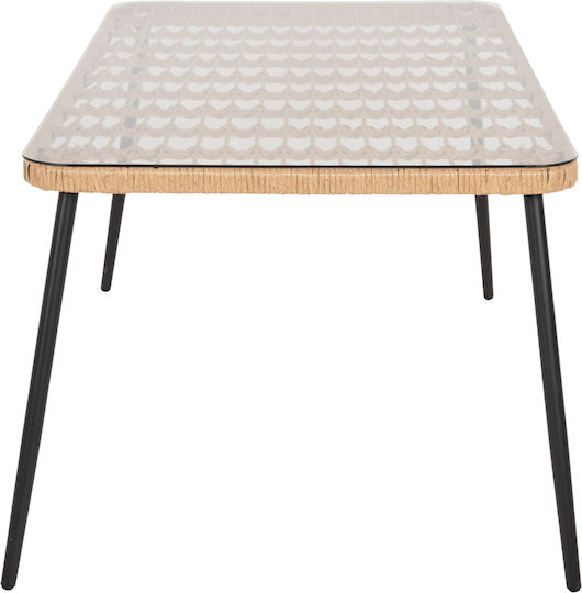 Masa pentru spații exterioare Rattan cu suprafață din sticlă Negru 159.5x89.5x72buc