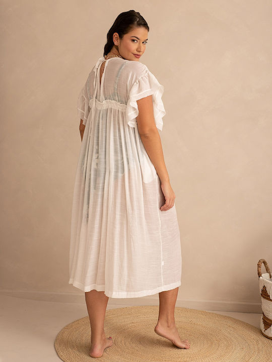 Rock Club Sommer Maxi Hemdkleid Kleid mit Rüschen White
