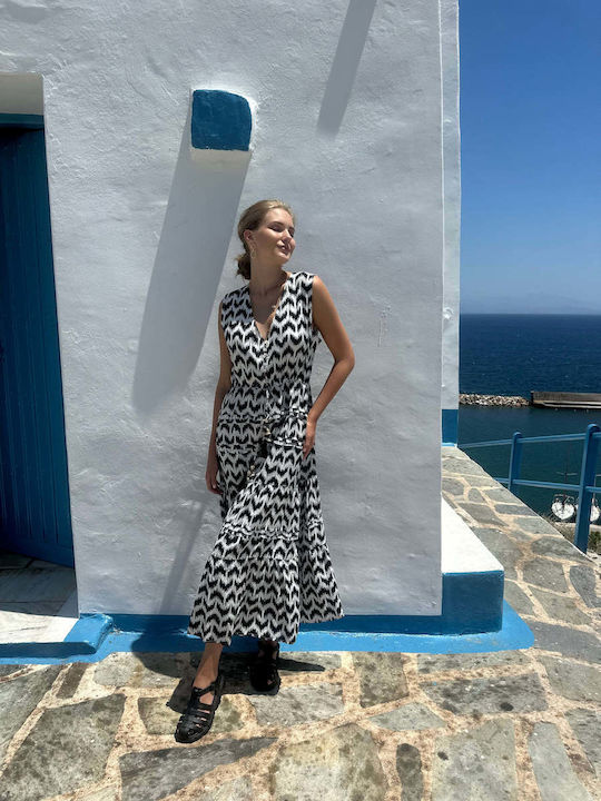 Καλοκαιρινό Maxi Σεμιζιέ Φόρεμα Μαύρο