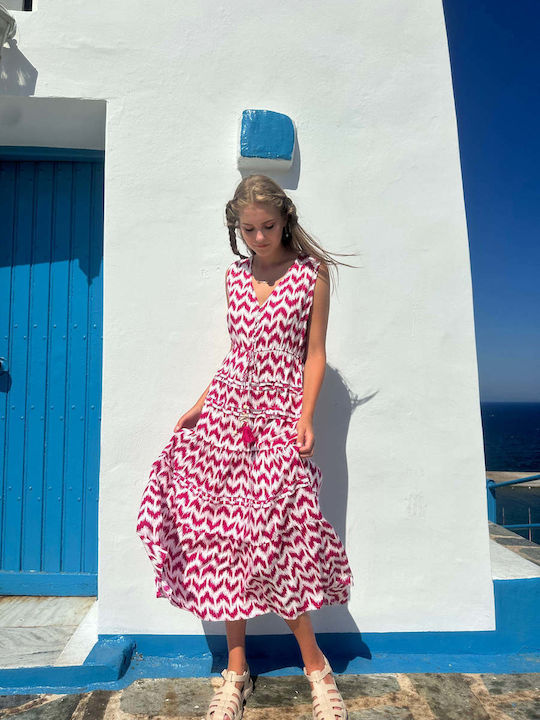 Summer Midi Shirt Dress Fuchsia
