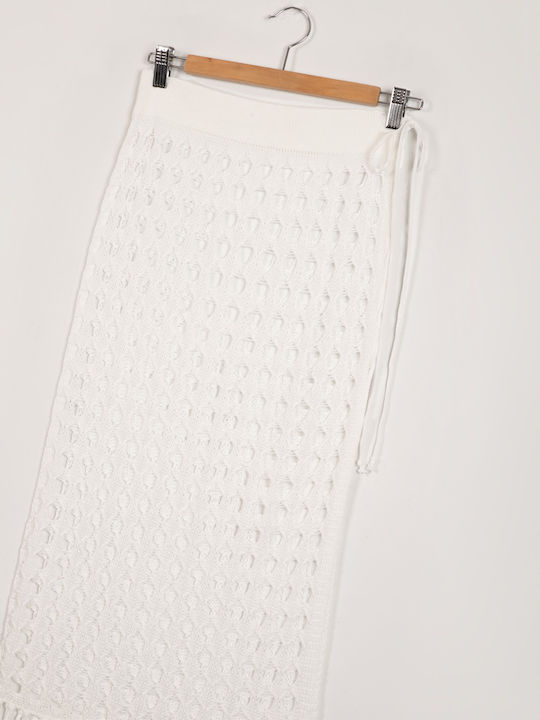 Perforated Knit Skirt White