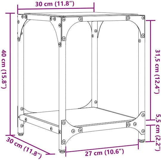 Square Glass Side Table Transparent M30xL30xH40cm