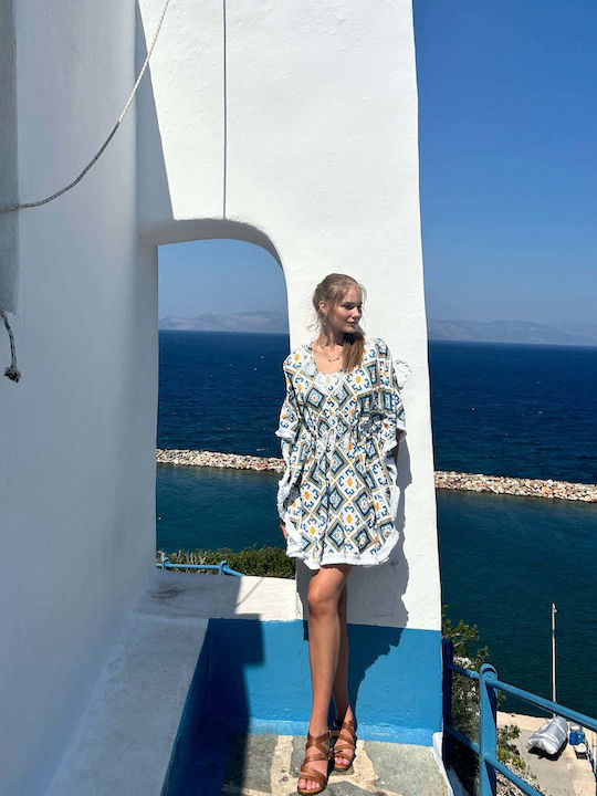 Achilleas Accessories Γυναικείο Κοντό Καφτάνι Παραλίας Μπλε