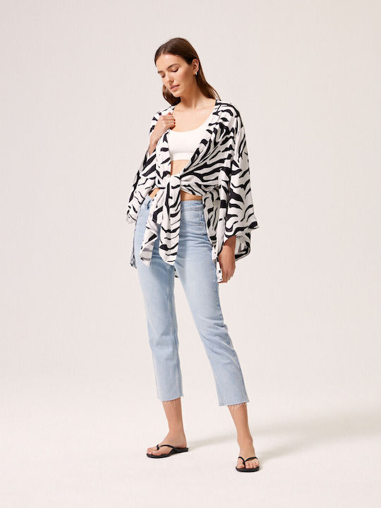 Diverse Women's Kimono Beachwear Black-white