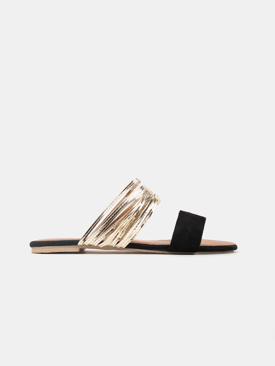 Women's Flat Sandals with Gold Details Black Black