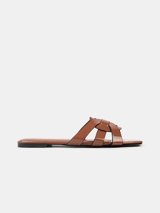 Women's Flat Sandal Patent Leather Details Brown Brown