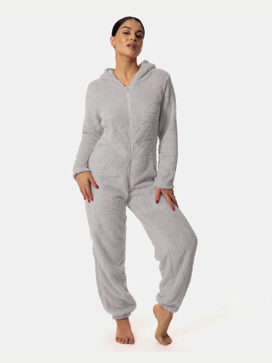 Pijama întregă din material moale din polar, gri
