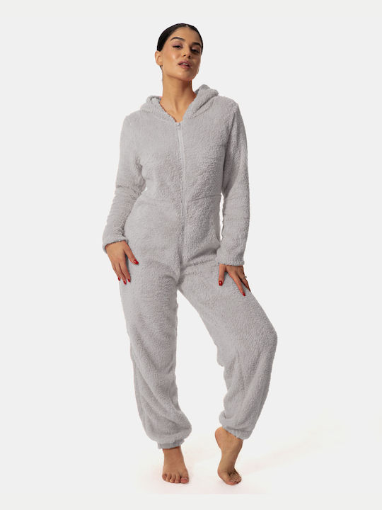 One-piece Pajamas Soft Fleece Fabric Grey