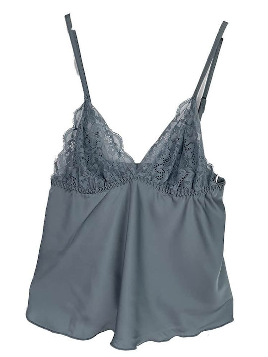 Topaki Summer Women's Pyjama Set Satin Mint Grey Τοπάκι Ψηλόμεσο