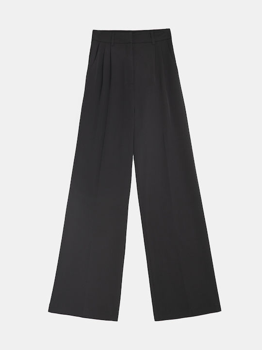 High-Waisted Pleated Trousers Black