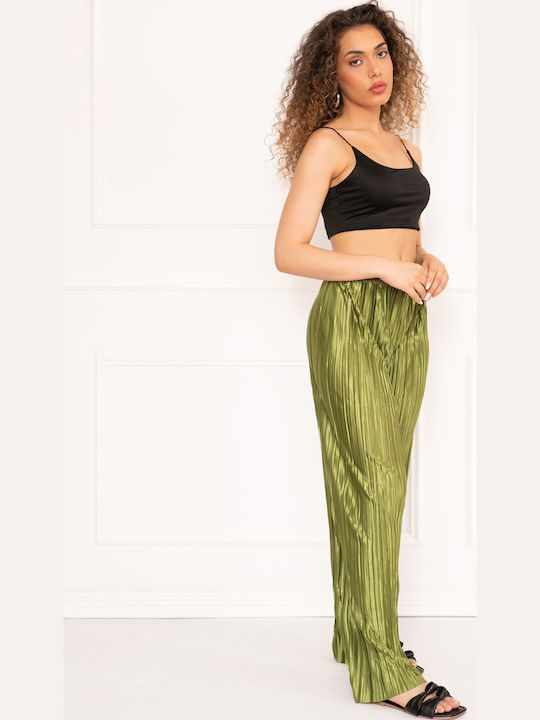 Pantaloni verzi cu talie elastică strălucitori