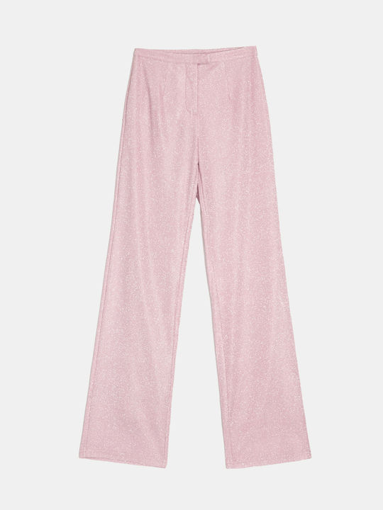 Hoch taillierte Hose mit Glitzereffekt in Pink