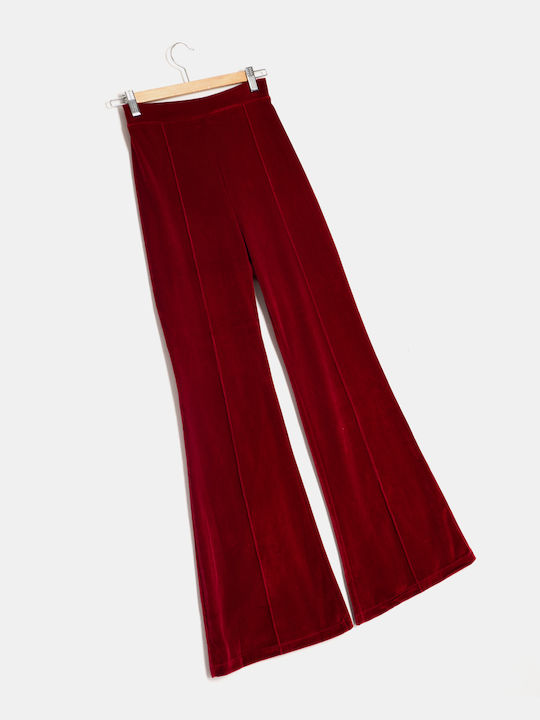 Velvet Flare Trousers Red