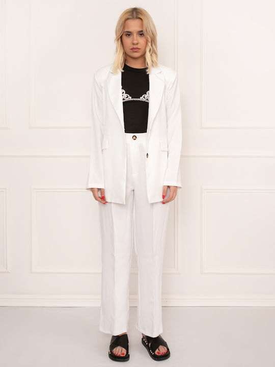 Γυναικείο Κοστούμι Σακάκι Παντελόνι Λευκό Λευκό