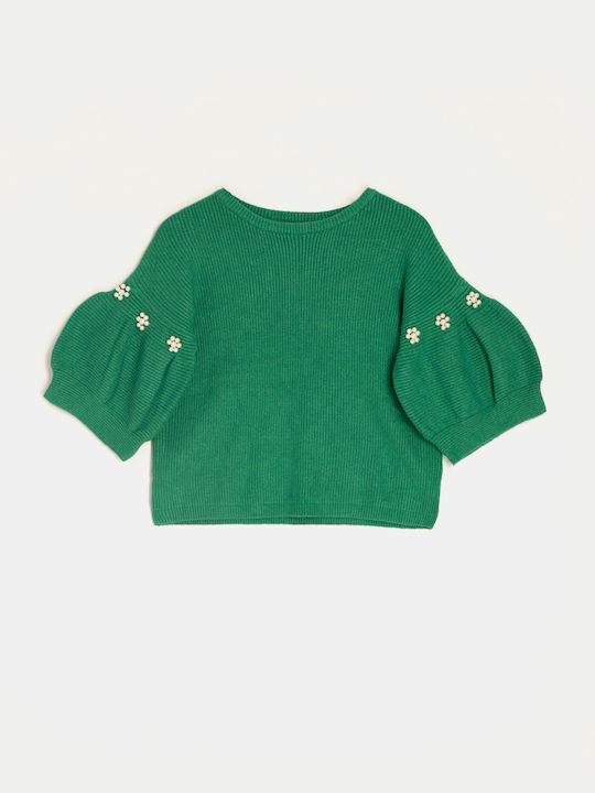 Short-sleeved Green Pearl Sweater