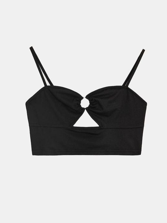 Crop Top cu Inel Frontal Negru