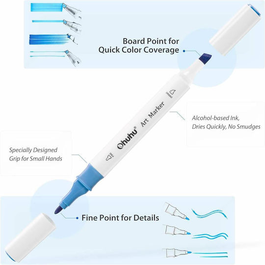 Ohuhu Oahu Fine & Chisel 48 Alcohol Drawing Markers Basic Colors