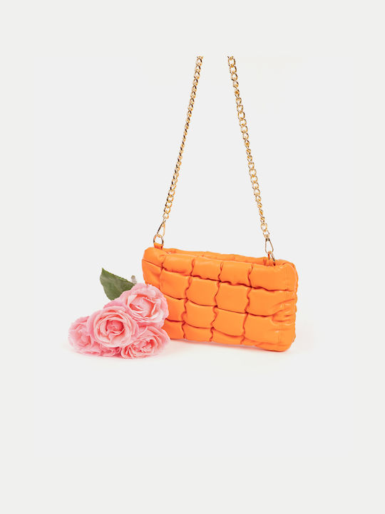 Orange Shoulder Bag with Golden Chain