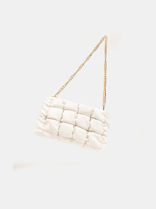 White Shoulder Bag with Gold Chain