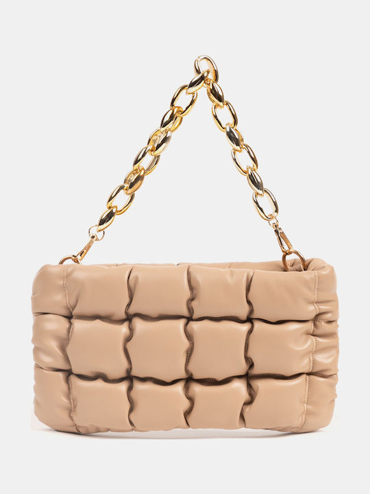 Τσάντα Ώμου Χρυσή Αλυσίδα Μπεζ Μπεζ