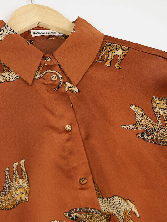 Πουκάμισο Σατινέ Print Leopard Καφέ
