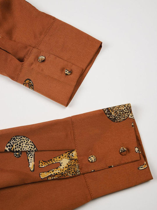 Πουκάμισο Σατινέ Print Leopard Καφέ