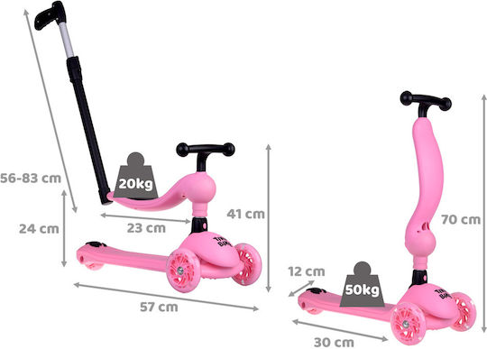 Jokomisiada Trotinetă pentru Copii Pliabil Tiny Bike 2-in-1 3 roți cu scaun Roz