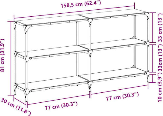 Console Table Metal with Glass Surface Transparent L158.5xW30xH81cm