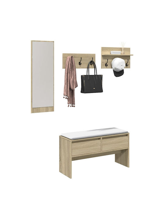 Entry Furniture with Mirror / Hanger / Shoe Rack & Bench Coffee 90x31x46.5cm