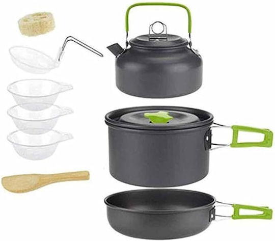 Set complet de gătit în camping Zola, 11 piese, carcasă de depozitare din aluminiu și plastic, negru