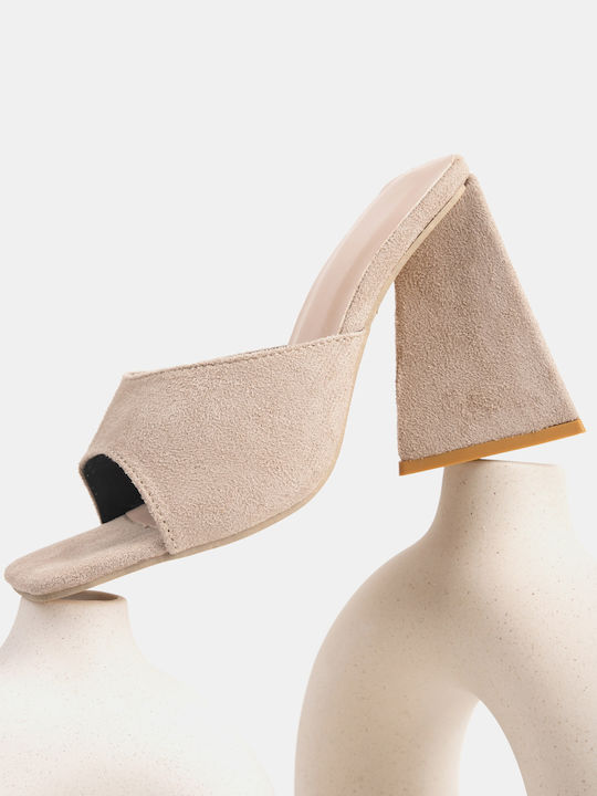 Women's Chunky Heel Beige Mule