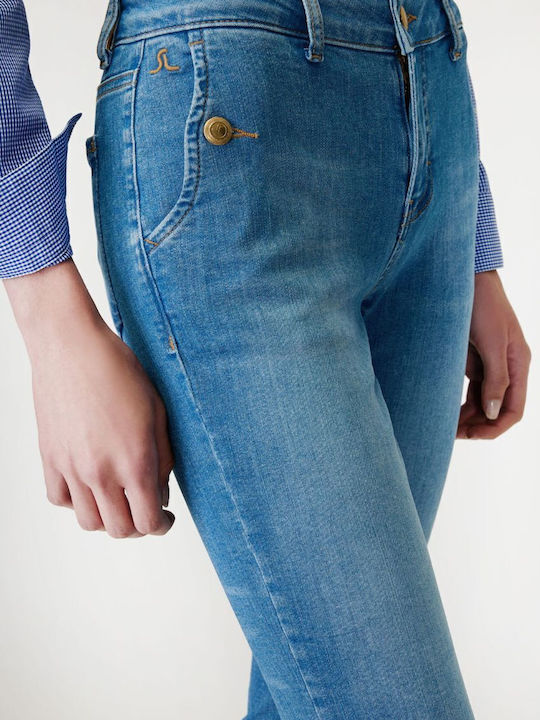 Blugi de damă cu croială skinny albastru denim