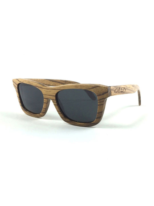 Daponte Wayfarer Sunglasses with Brown Wooden Frame and Polarized Lens AD801