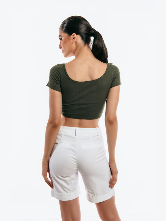 Ecstasy Women's Crop Top Short-sleeved Khaki