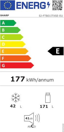 Sharp Ψυγείο Δίπορτο 213lt Υ144xΠ54xΒ57εκ. Inox SJ-FTB01ITXSE